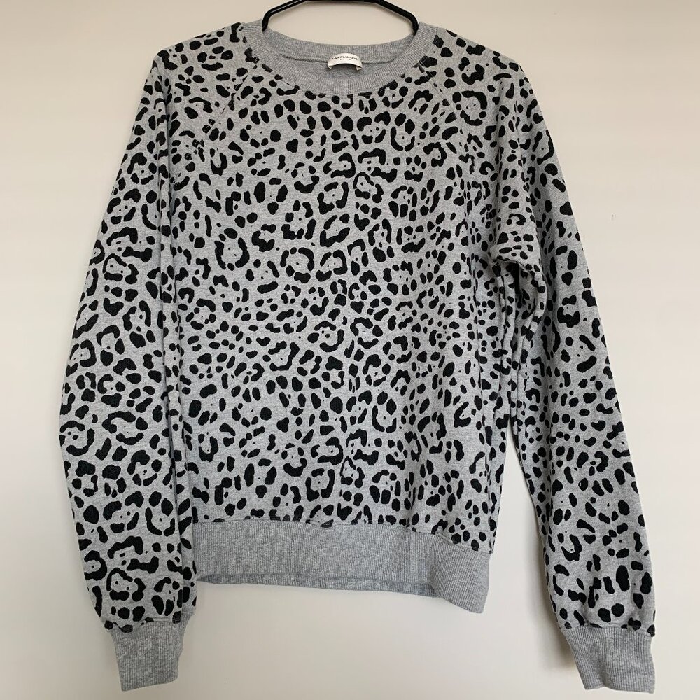Saint Laurent Paris Gray Leopard Print Sweater
